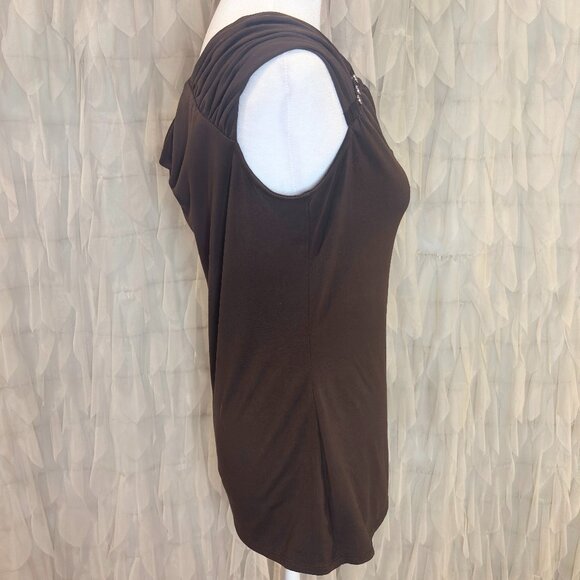 White House Black Market Brown Sleeveless Drape Neck Top | Women's Size Medium - Picture 5 of 7